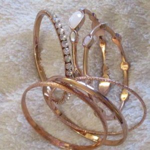 6 Rose Gold Tone Bangle Bracelets
